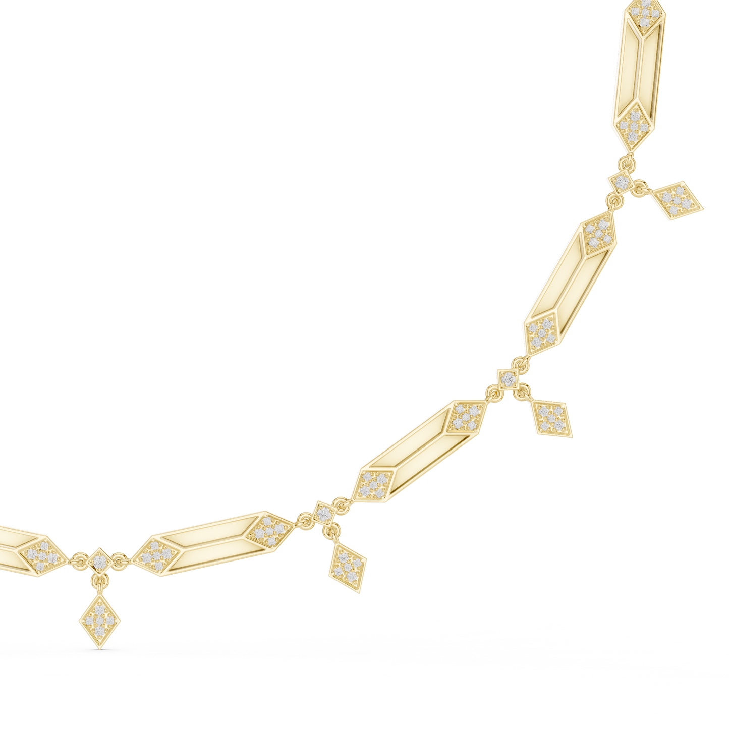 1.34ctw Solid Gold Geometric Diamond Link Necklace | Art Deco Drop Choker