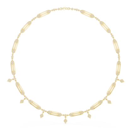 1.34ctw Solid Gold Geometric Diamond Link Necklace | Art Deco Drop Choker