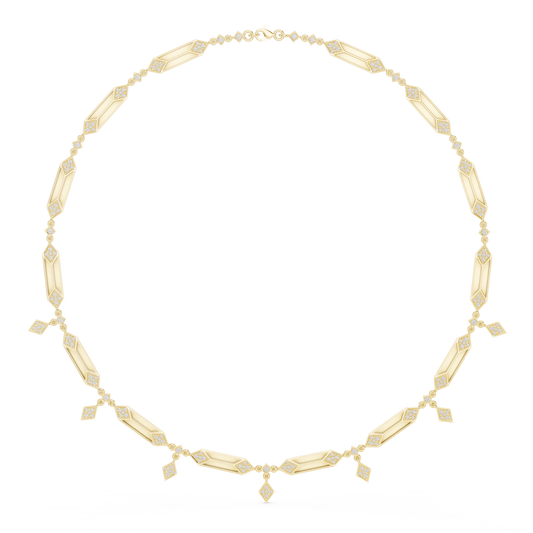 1.34ctw Solid Gold Geometric Diamond Link Necklace | Art Deco Drop Choker