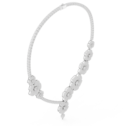 18.60ctw Solid Gold Floral Diamond Tennis Necklace | Luxury Asymmetric Blossom Choker