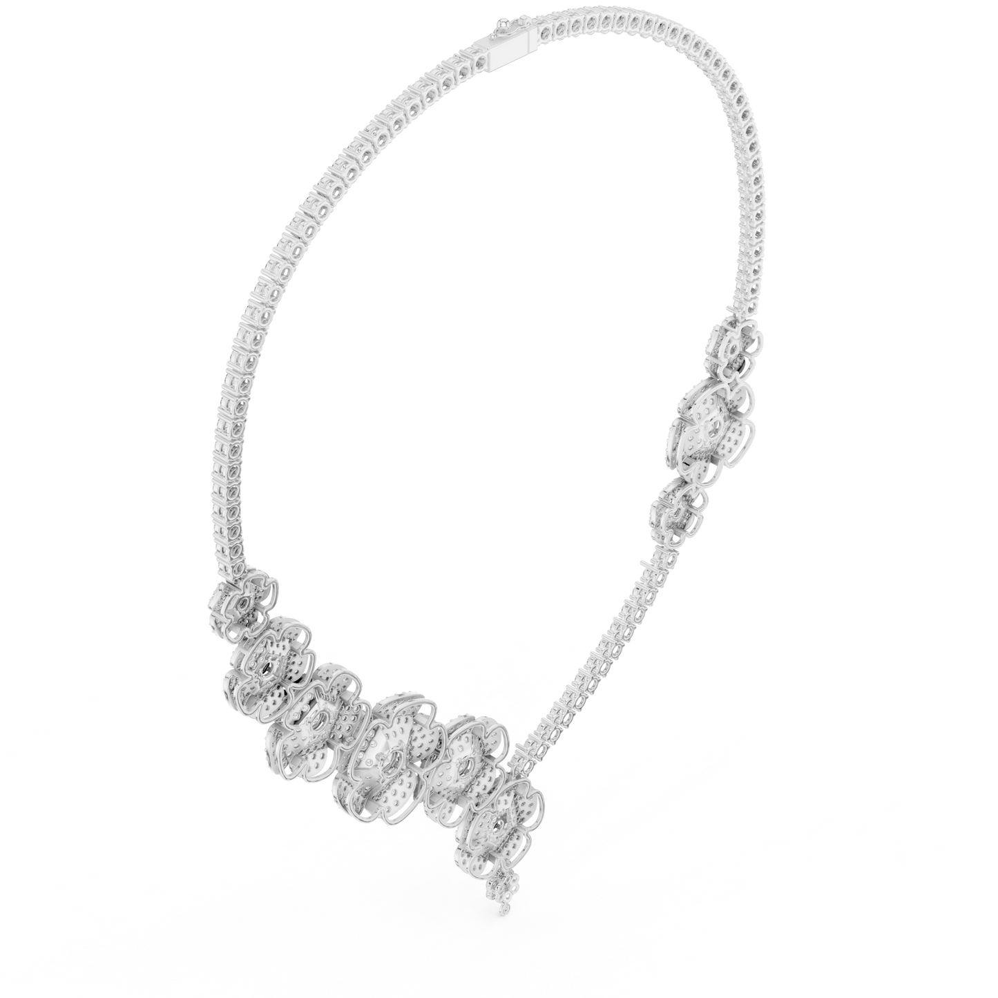 18.60ctw Solid Gold Floral Diamond Tennis Necklace | Luxury Asymmetric Blossom Choker