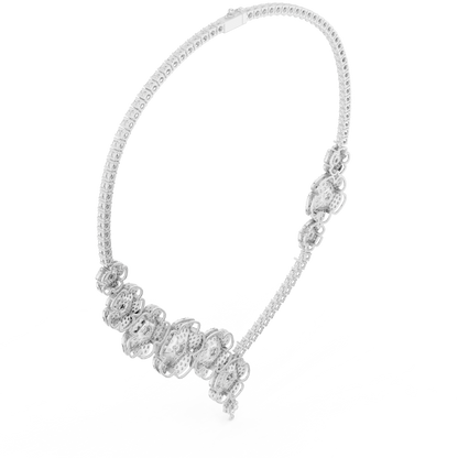 18.60ctw Solid Gold Floral Diamond Tennis Necklace | Luxury Asymmetric Blossom Choker