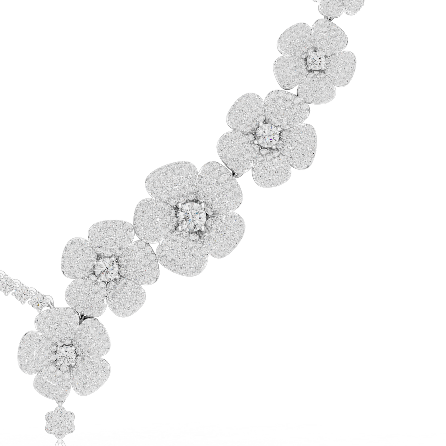 18.60ctw Solid Gold Floral Diamond Tennis Necklace | Luxury Asymmetric Blossom Choker