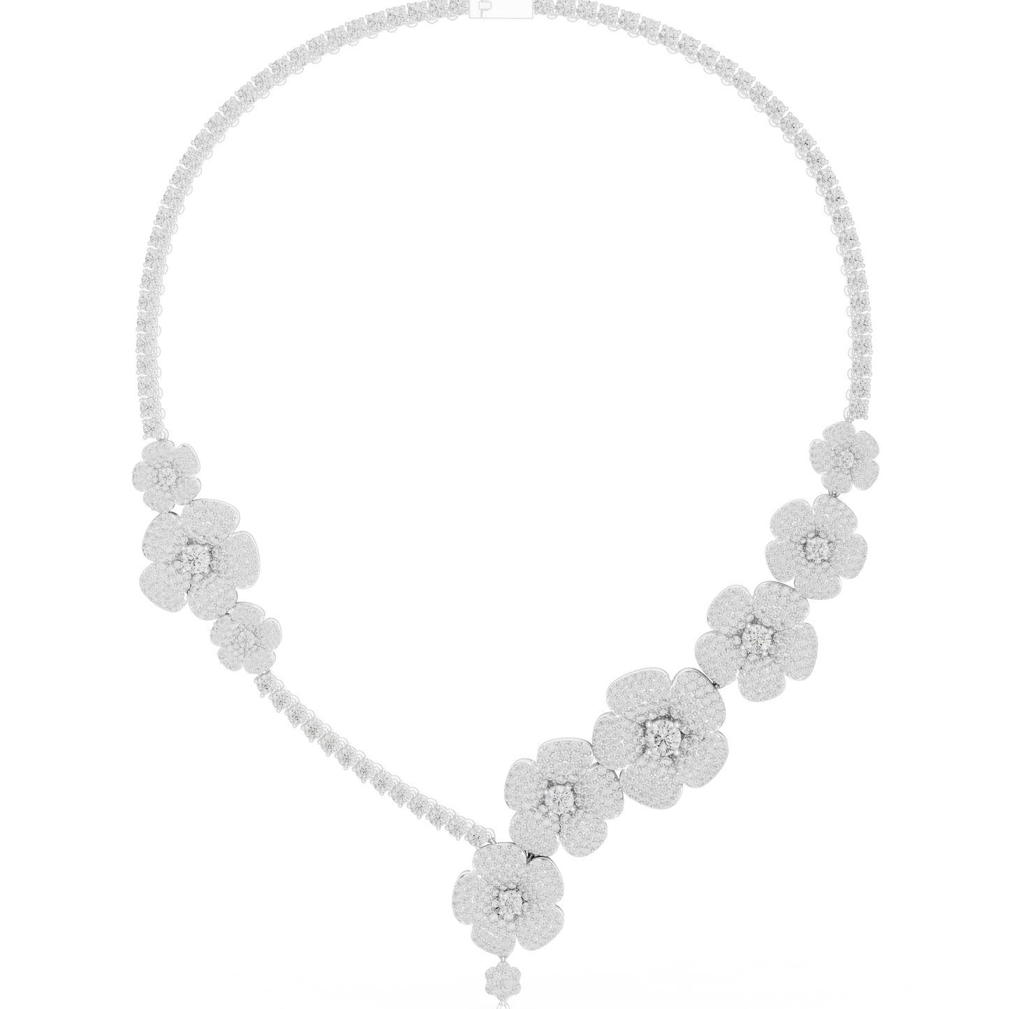 18.60ctw Solid Gold Floral Diamond Tennis Necklace | Luxury Asymmetric Blossom Choker