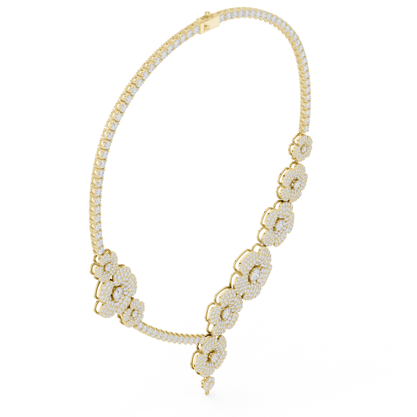 18.60ctw Solid Gold Floral Diamond Tennis Necklace | Luxury Asymmetric Blossom Choker