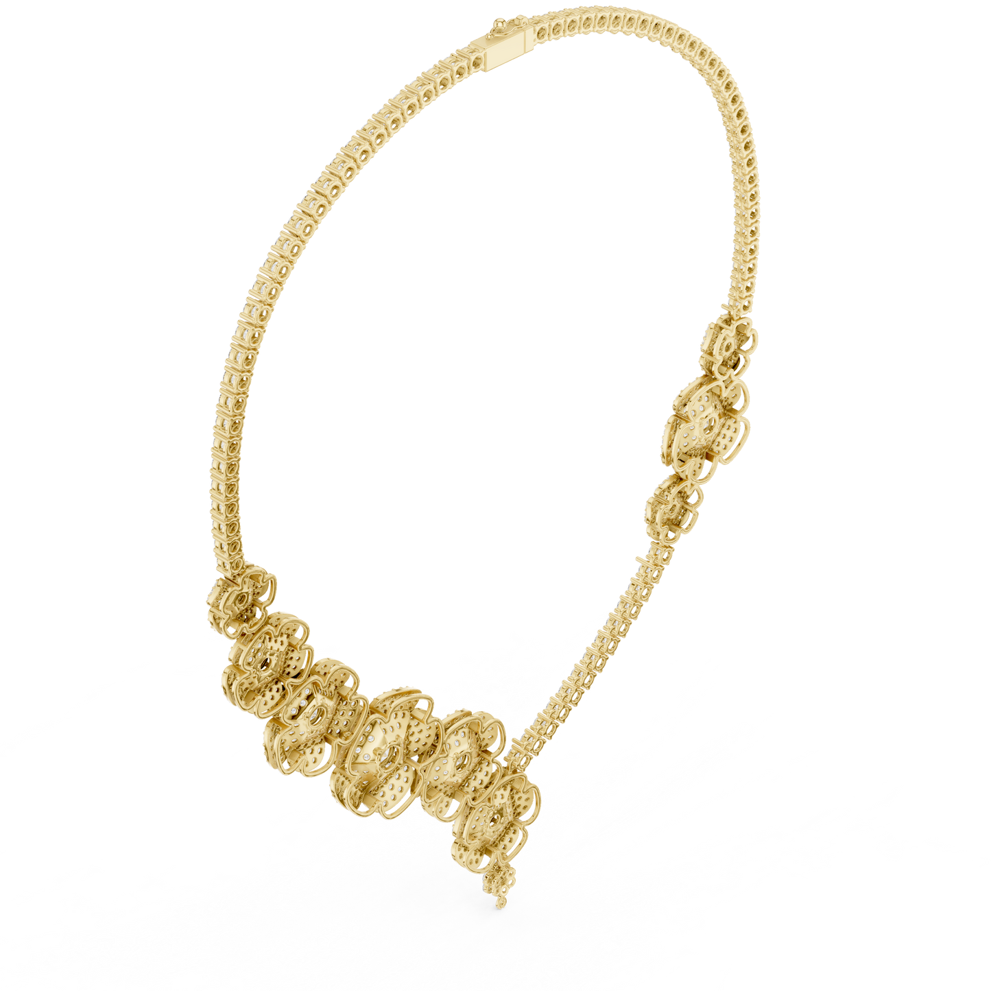 18.60ctw Solid Gold Floral Diamond Tennis Necklace | Luxury Asymmetric Blossom Choker