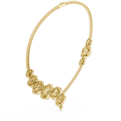 18.60ctw Solid Gold Floral Diamond Tennis Necklace | Luxury Asymmetric Blossom Choker