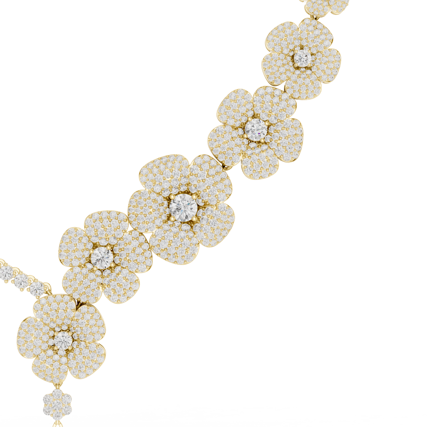 18.60ctw Solid Gold Floral Diamond Tennis Necklace | Luxury Asymmetric Blossom Choker