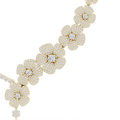 18.60ctw Solid Gold Floral Diamond Tennis Necklace | Luxury Asymmetric Blossom Choker