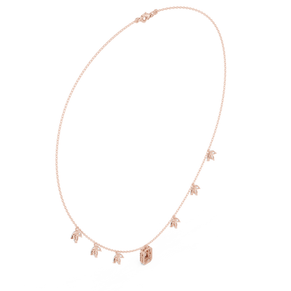 1.73 Carat Solid Gold Baguette Cut Halo Necklace with Marquise Leaf Charms