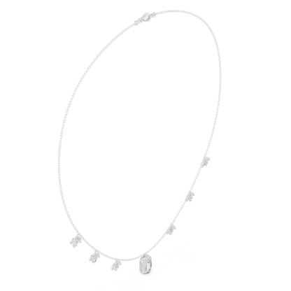 1.73 Carat Solid Gold Baguette Cut Halo Necklace with Marquise Leaf Charms
