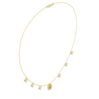 1.73 Carat Solid Gold Baguette Cut Halo Necklace with Marquise Leaf Charms