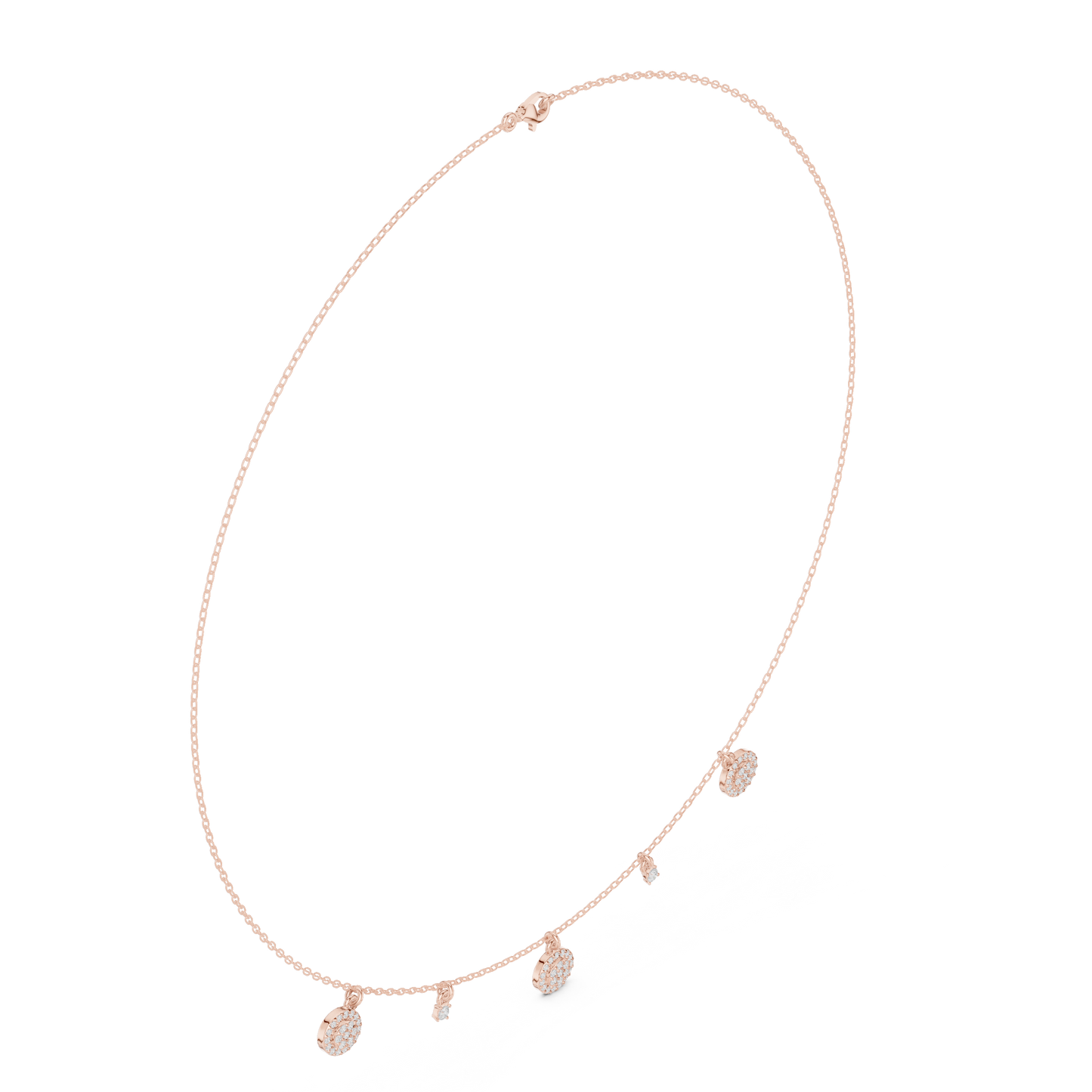 Yellow Gold Pave Round Disc Charm Dangle Choker Necklace - 0.46ctw