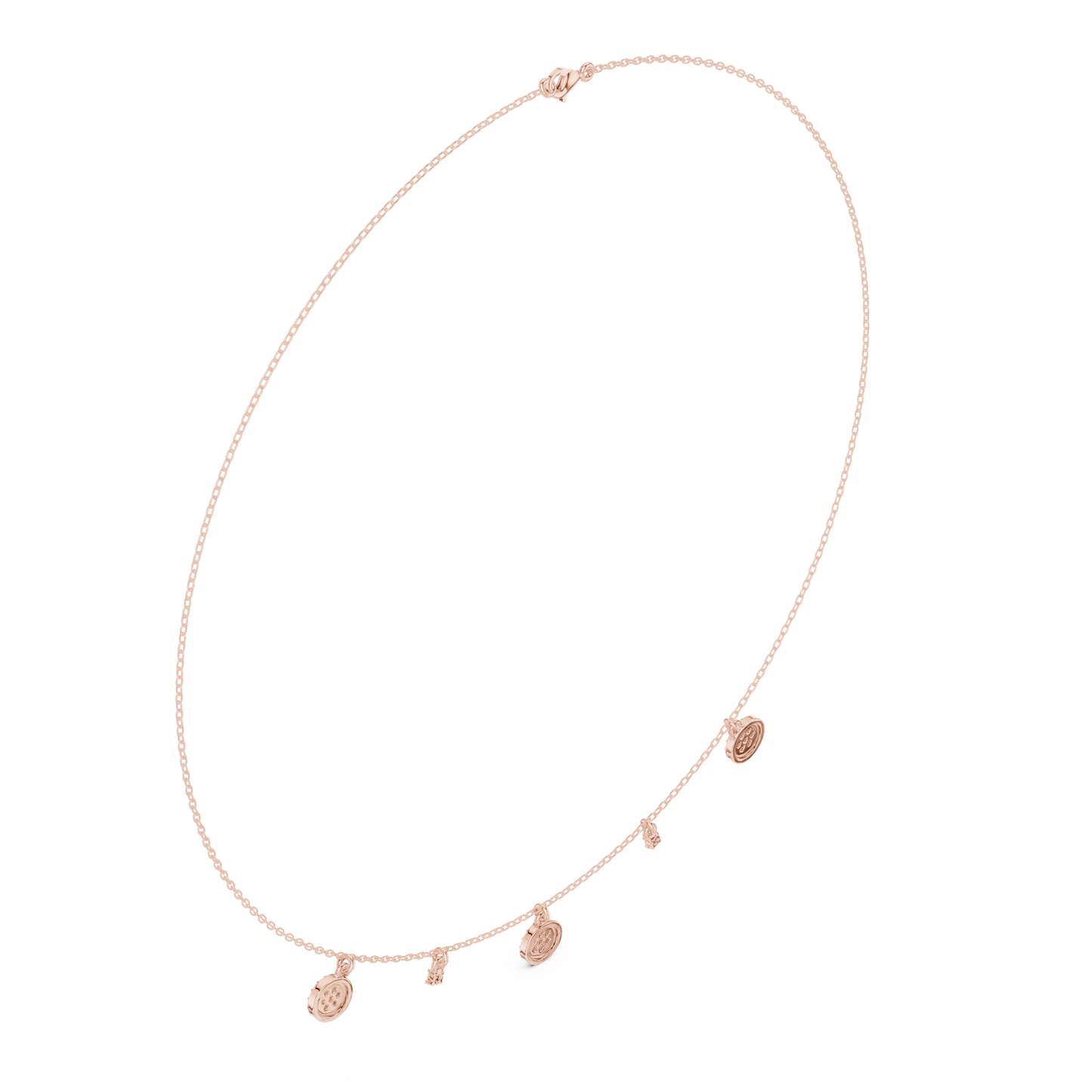 Yellow Gold Pave Round Disc Charm Dangle Choker Necklace - 0.46ctw