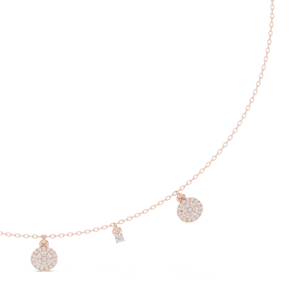 Yellow Gold Pave Round Disc Charm Dangle Choker Necklace - 0.46ctw