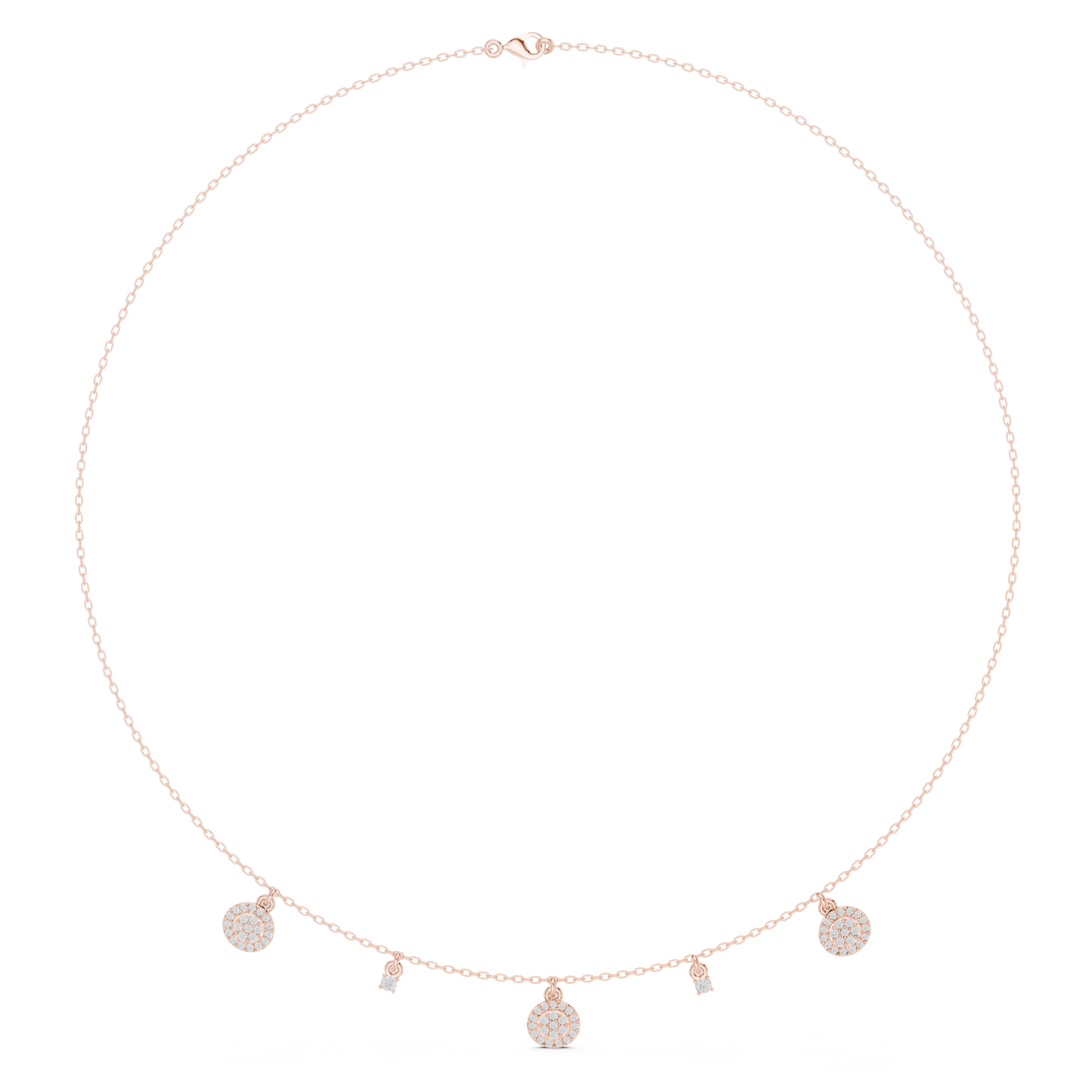 Yellow Gold Pave Round Disc Charm Dangle Choker Necklace - 0.46ctw