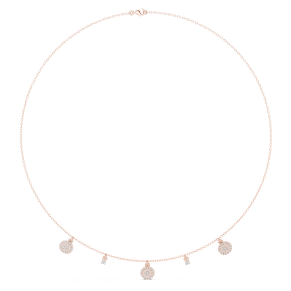 Yellow Gold Pave Round Disc Charm Dangle Choker Necklace - 0.46ctw