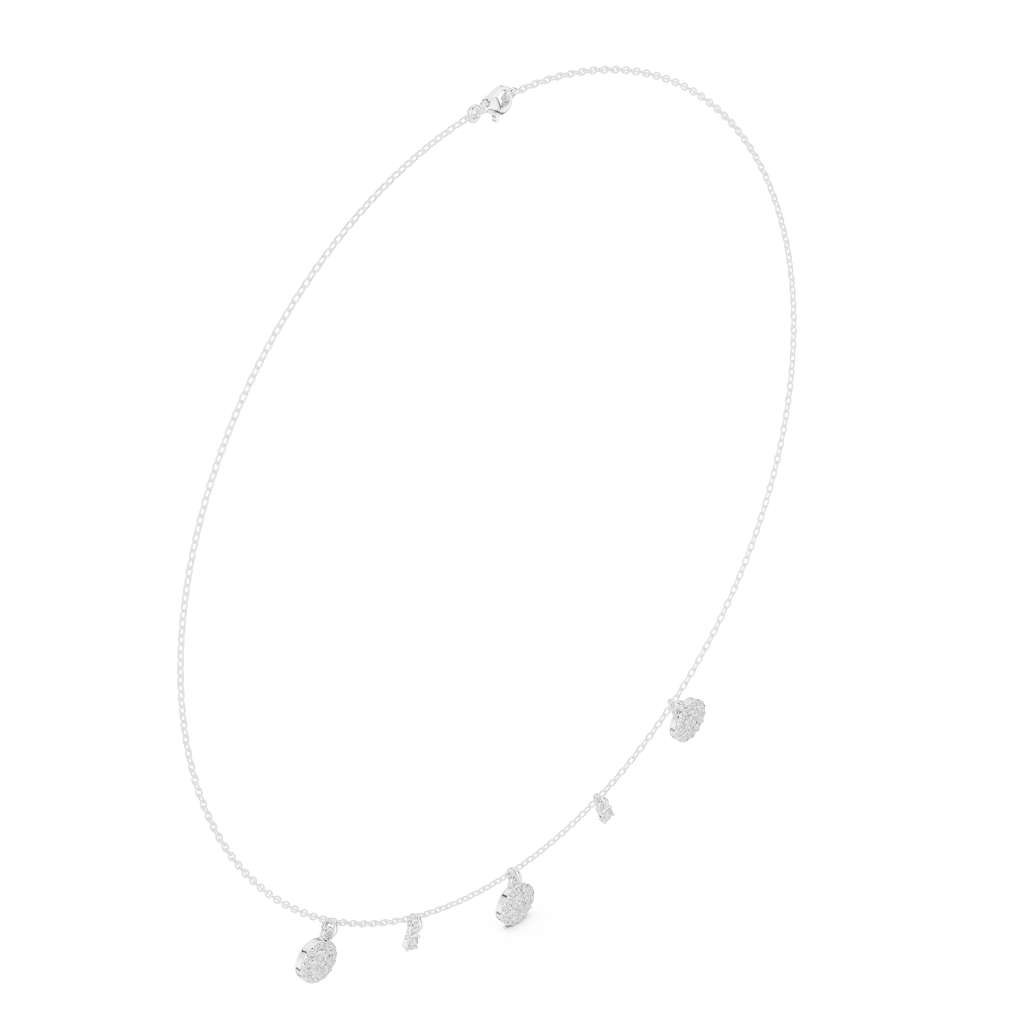 Yellow Gold Pave Round Disc Charm Dangle Choker Necklace - 0.46ctw