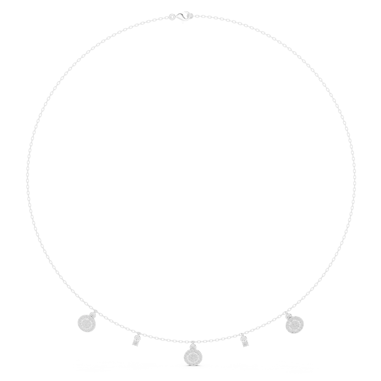 Yellow Gold Pave Round Disc Charm Dangle Choker Necklace - 0.46ctw