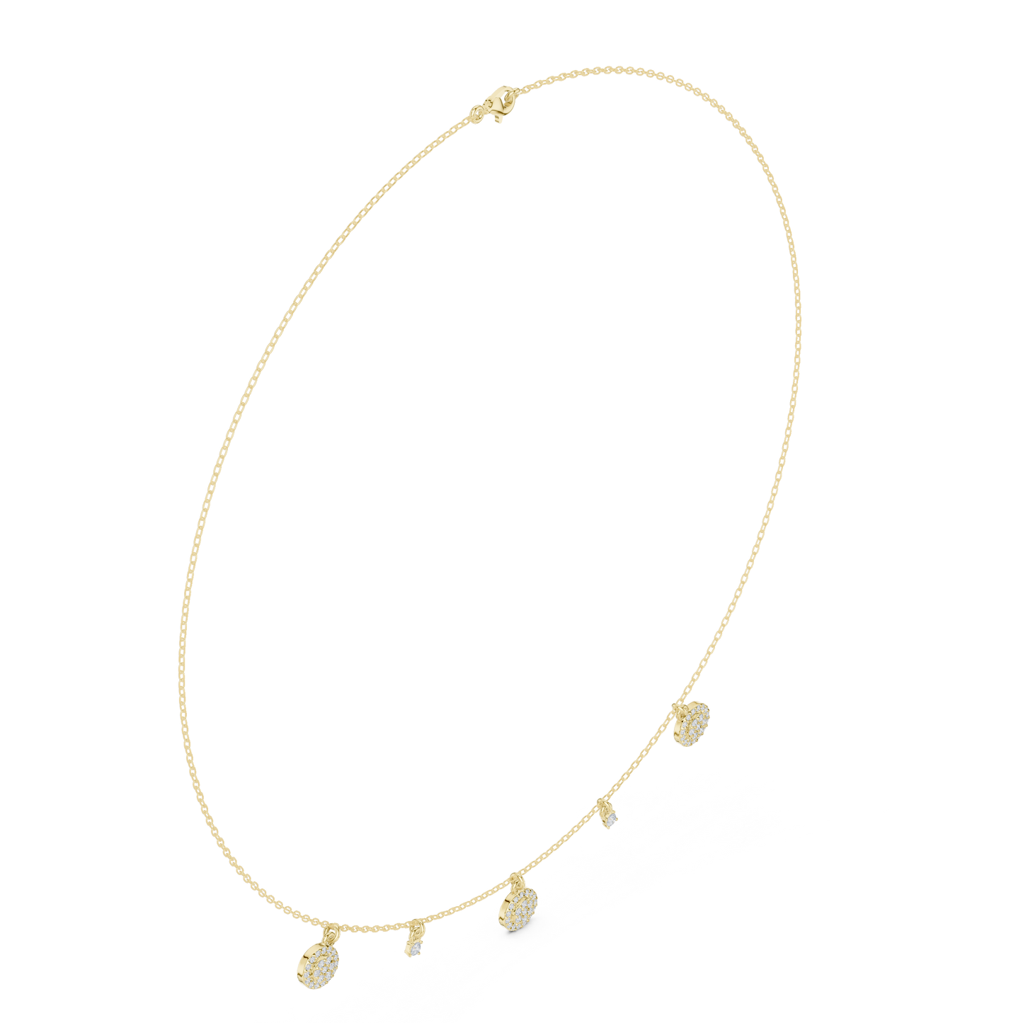 Yellow Gold Pave Round Disc Charm Dangle Choker Necklace - 0.46ctw