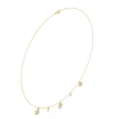 Yellow Gold Pave Round Disc Charm Dangle Choker Necklace - 0.46ctw
