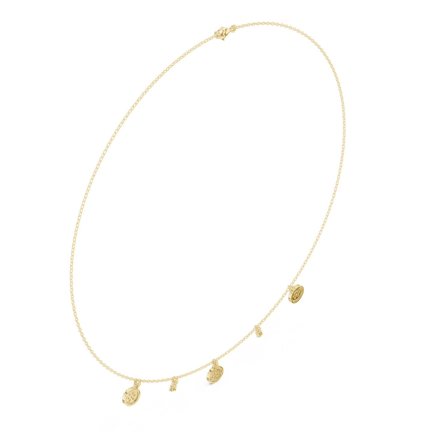 Yellow Gold Pave Round Disc Charm Dangle Choker Necklace - 0.46ctw