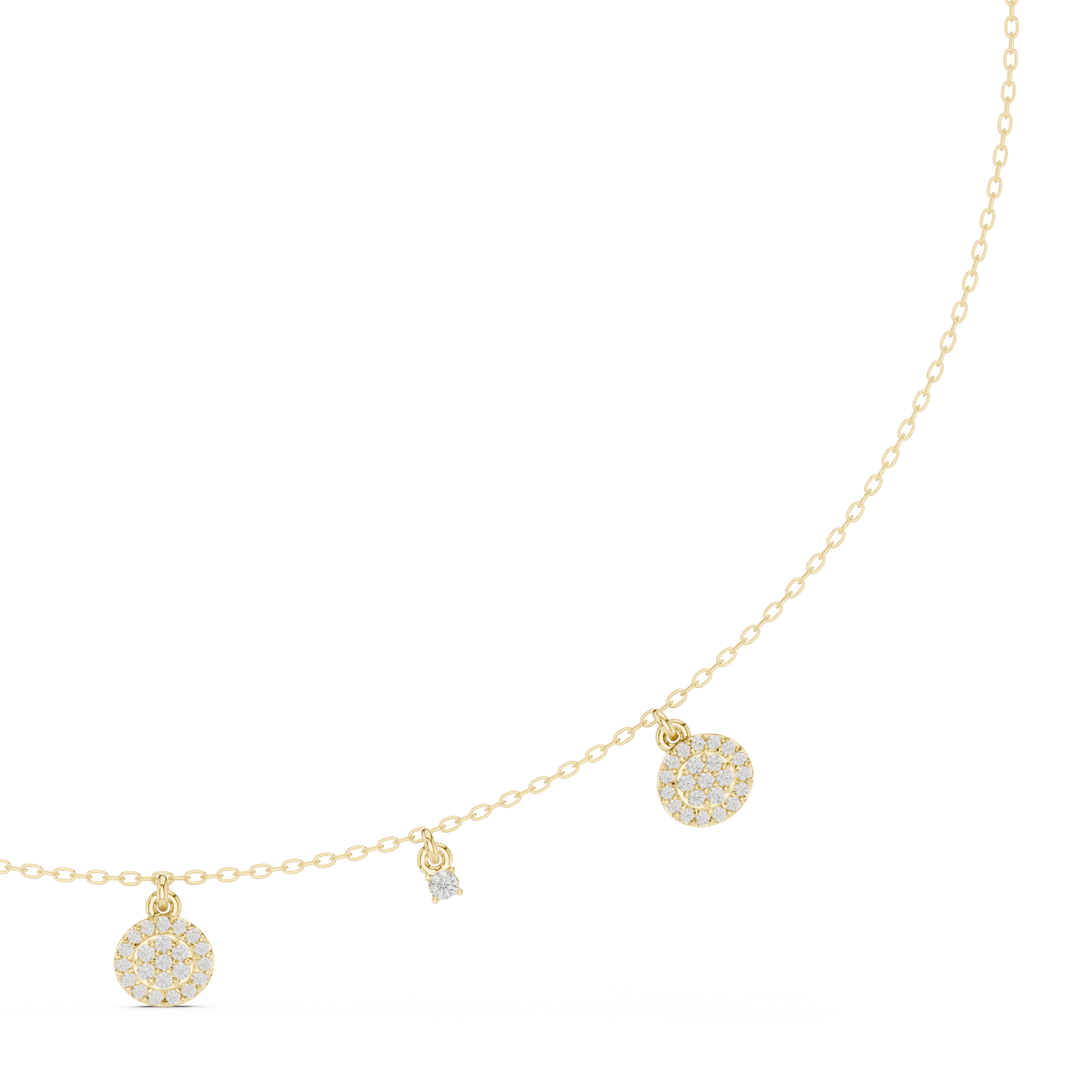 Yellow Gold Pave Round Disc Charm Dangle Choker Necklace - 0.46ctw