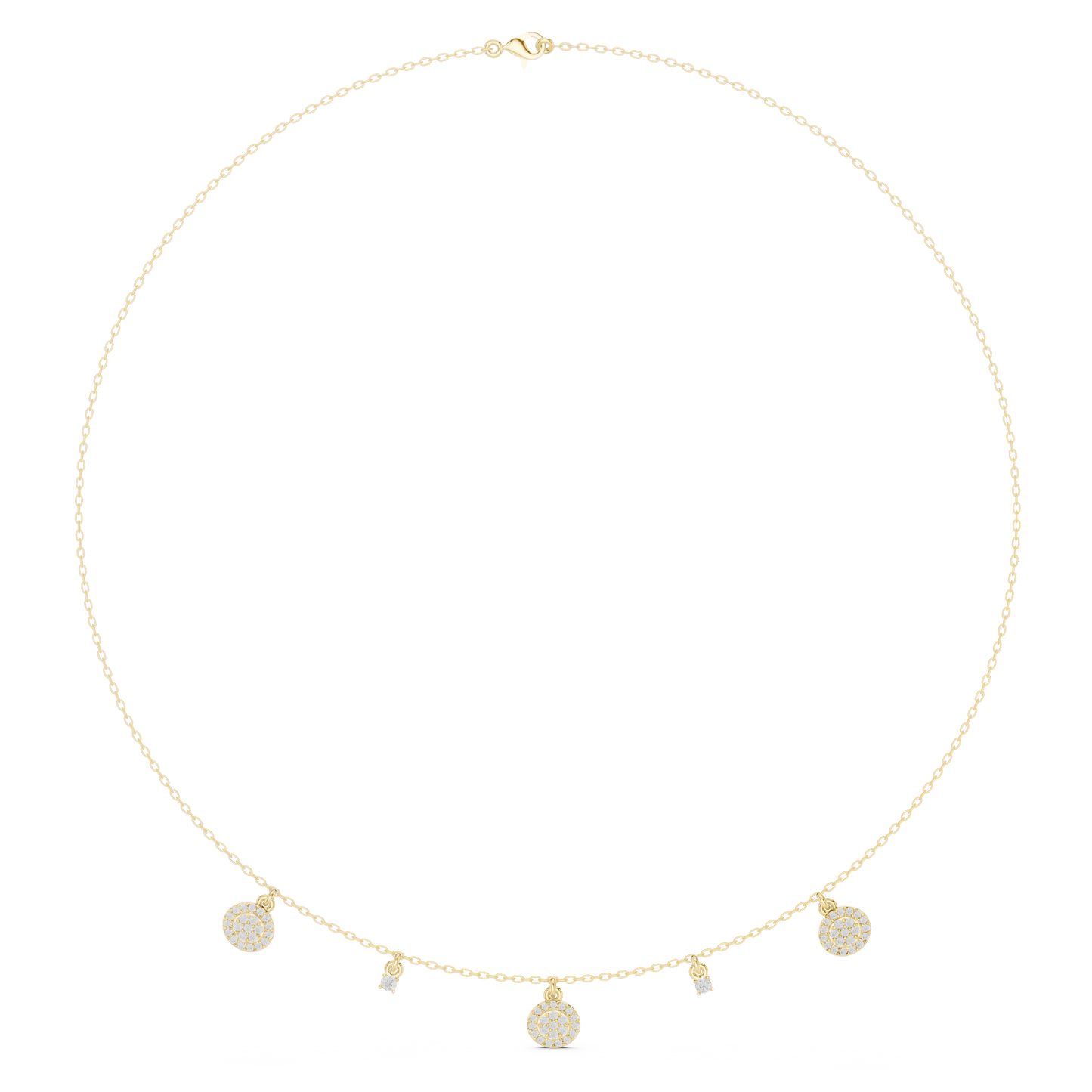 Yellow Gold Pave Round Disc Charm Dangle Choker Necklace - 0.46ctw