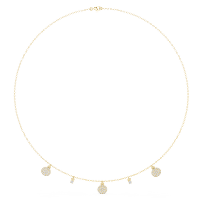 Yellow Gold Pave Round Disc Charm Dangle Choker Necklace - 0.46ctw