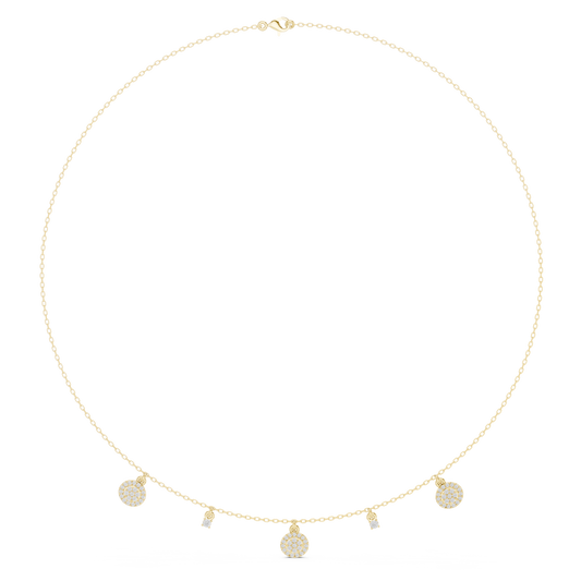 Yellow Gold Pave Round Disc Charm Dangle Choker Necklace - 0.46ctw
