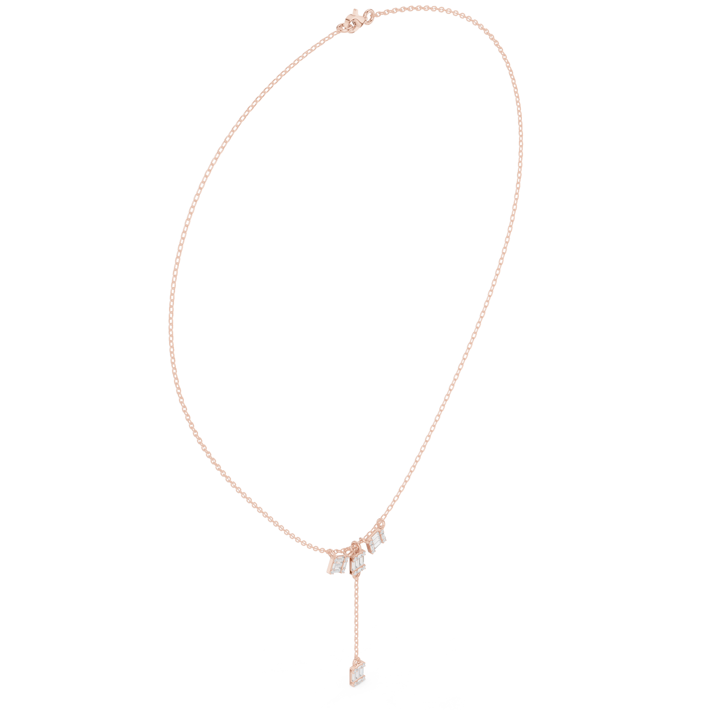 0.53ctw Solid Gold Baguette Diamond Y-Pendent Geometric Lariat Drop Chain