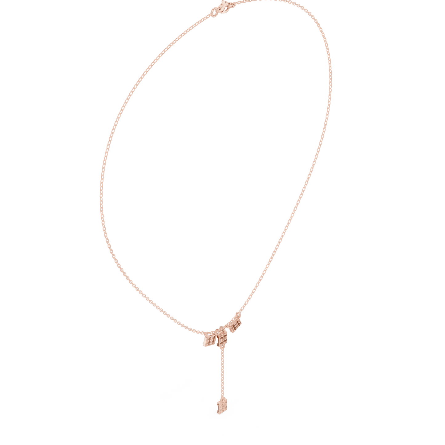 0.53ctw Solid Gold Baguette Diamond Y-Pendent Geometric Lariat Drop Chain
