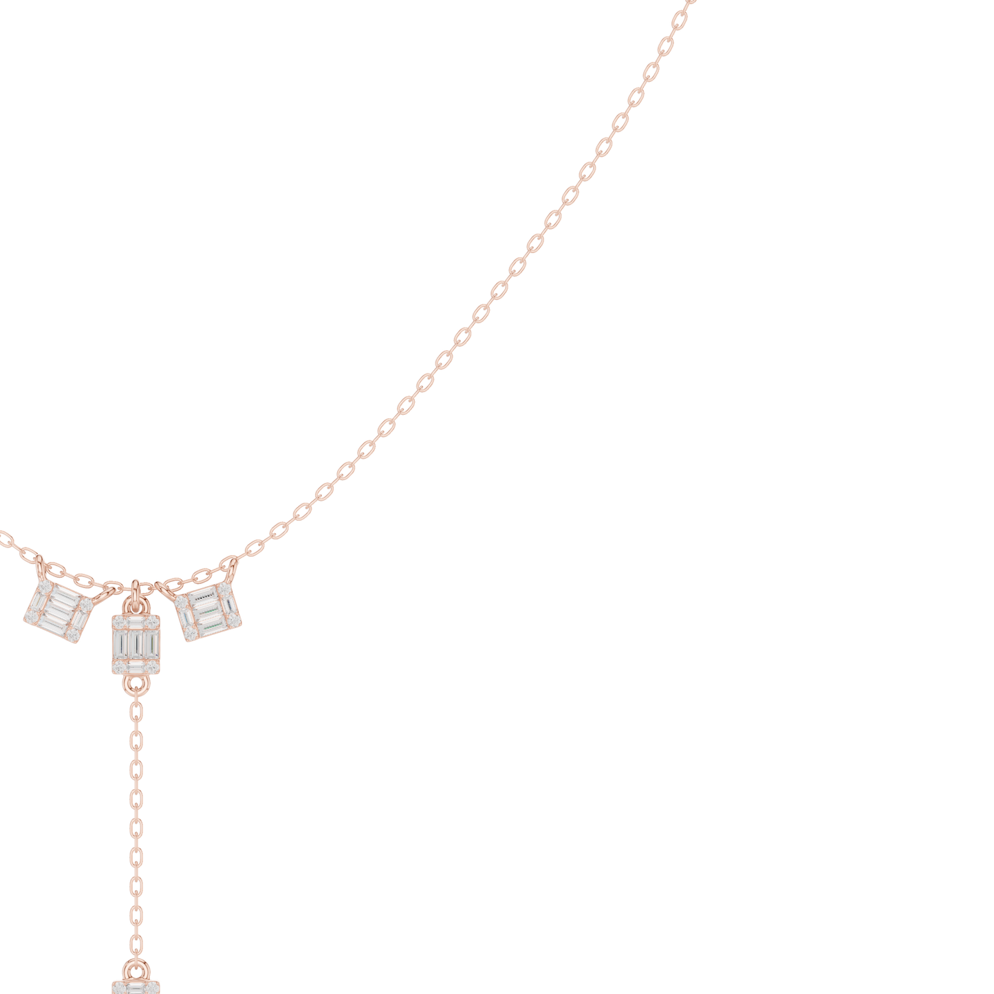 0.53ctw Solid Gold Baguette Diamond Y-Pendent Geometric Lariat Drop Chain