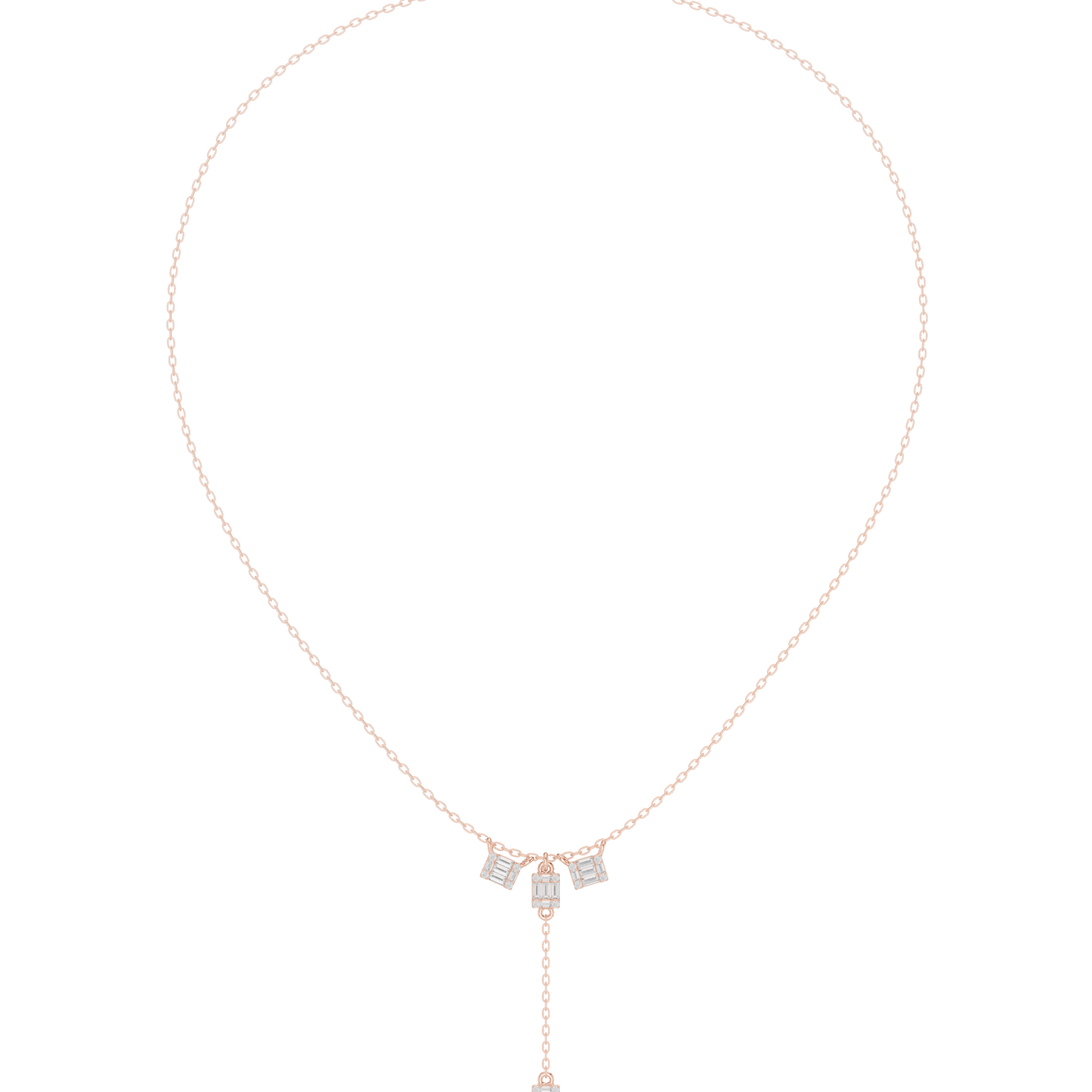 0.53ctw Solid Gold Baguette Diamond Y-Pendent Geometric Lariat Drop Chain