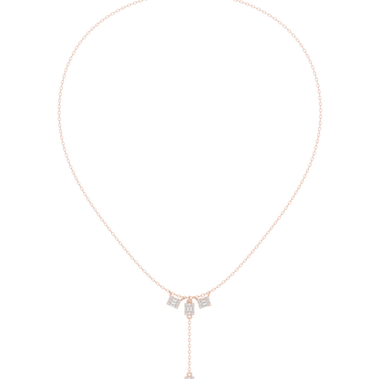0.53ctw Solid Gold Baguette Diamond Y-Pendent Geometric Lariat Drop Chain