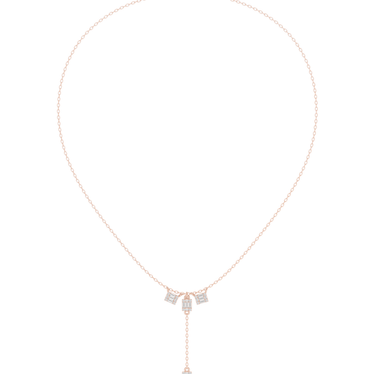 0.53ctw Solid Gold Baguette Diamond Y-Pendent Geometric Lariat Drop Chain
