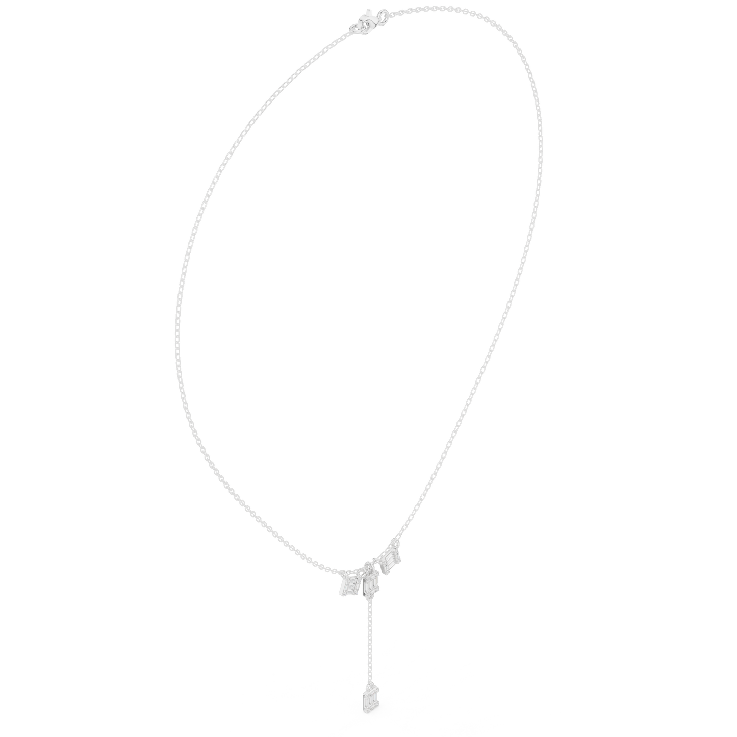 0.53ctw Solid Gold Baguette Diamond Y-Pendent Geometric Lariat Drop Chain