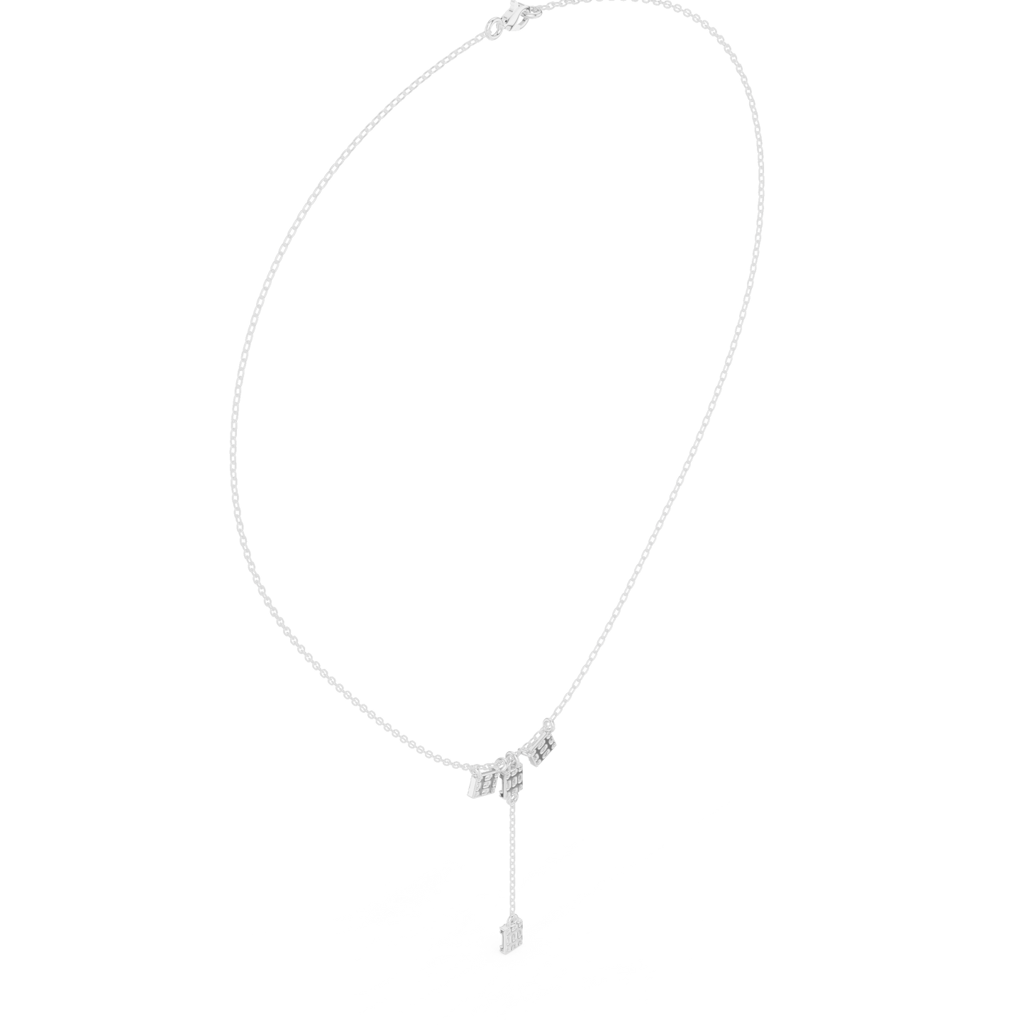 0.53ctw Solid Gold Baguette Diamond Y-Pendent Geometric Lariat Drop Chain