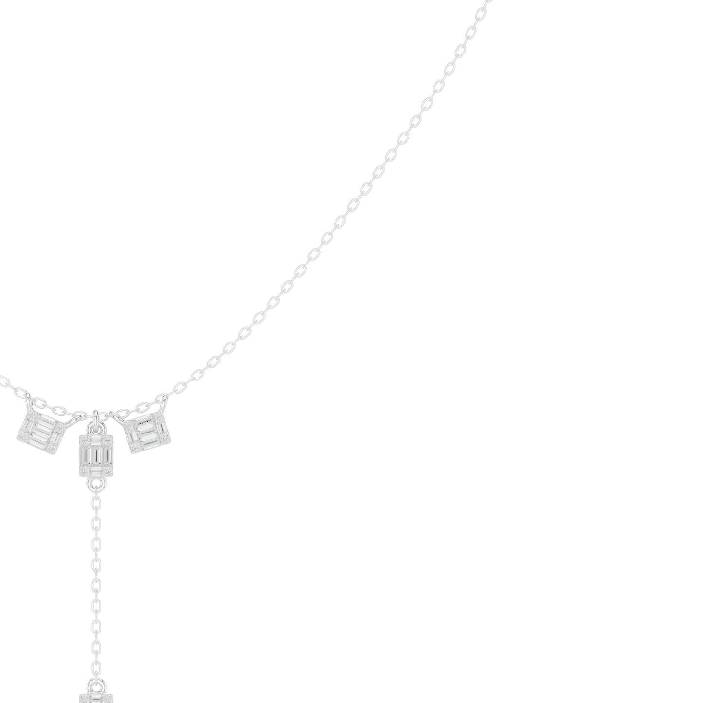 0.53ctw Solid Gold Baguette Diamond Y-Pendent Geometric Lariat Drop Chain