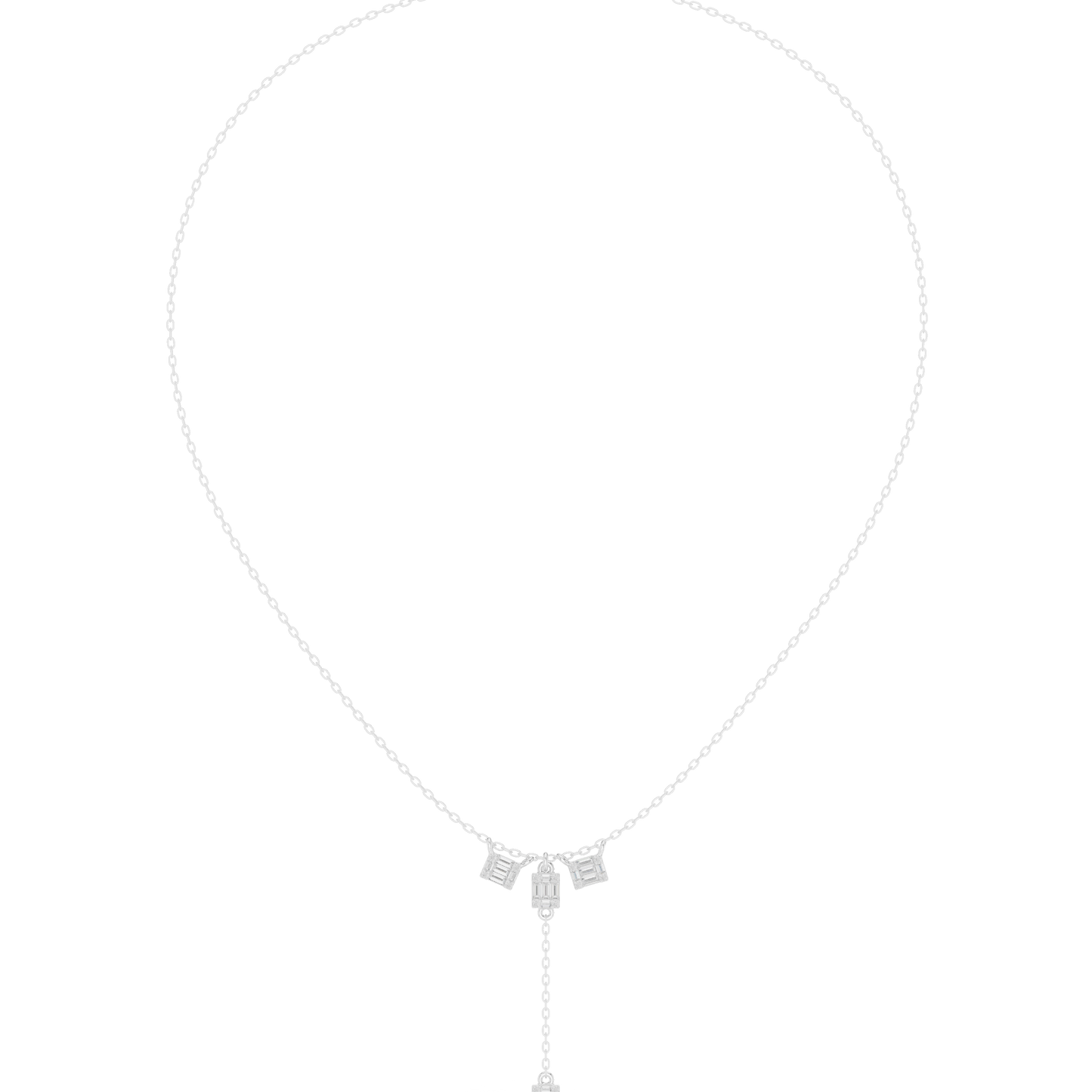 0.53ctw Solid Gold Baguette Diamond Y-Pendent Geometric Lariat Drop Chain