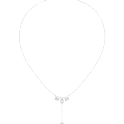 0.53ctw Solid Gold Baguette Diamond Y-Pendent Geometric Lariat Drop Chain