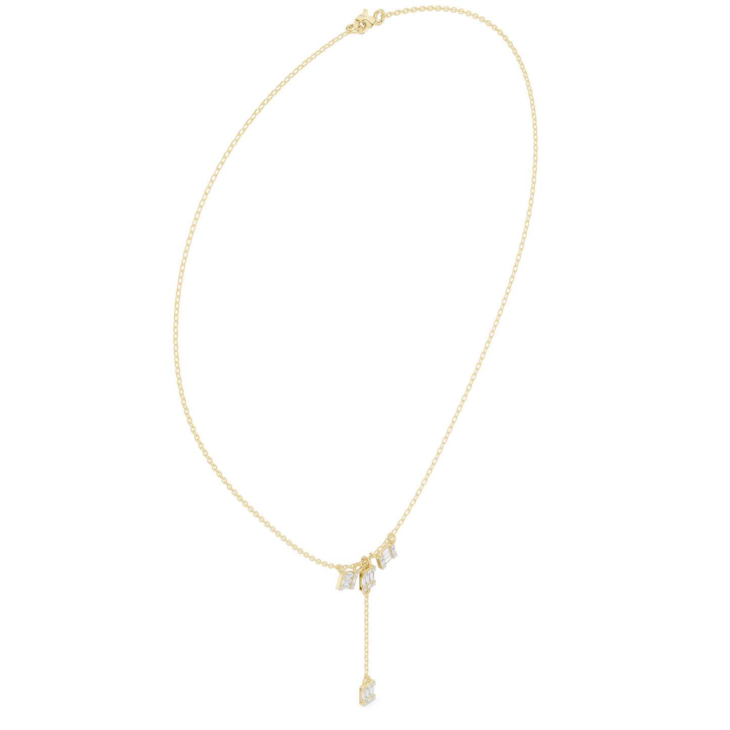 0.53ctw Solid Gold Baguette Diamond Y-Pendent Geometric Lariat Drop Chain
