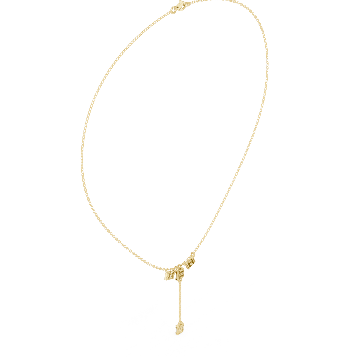 0.53ctw Solid Gold Baguette Diamond Y-Pendent Geometric Lariat Drop Chain
