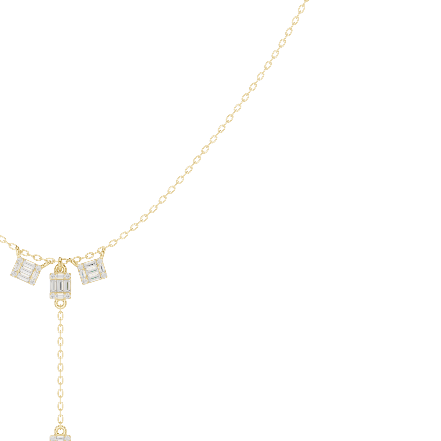 0.53ctw Solid Gold Baguette Diamond Y-Pendent Geometric Lariat Drop Chain