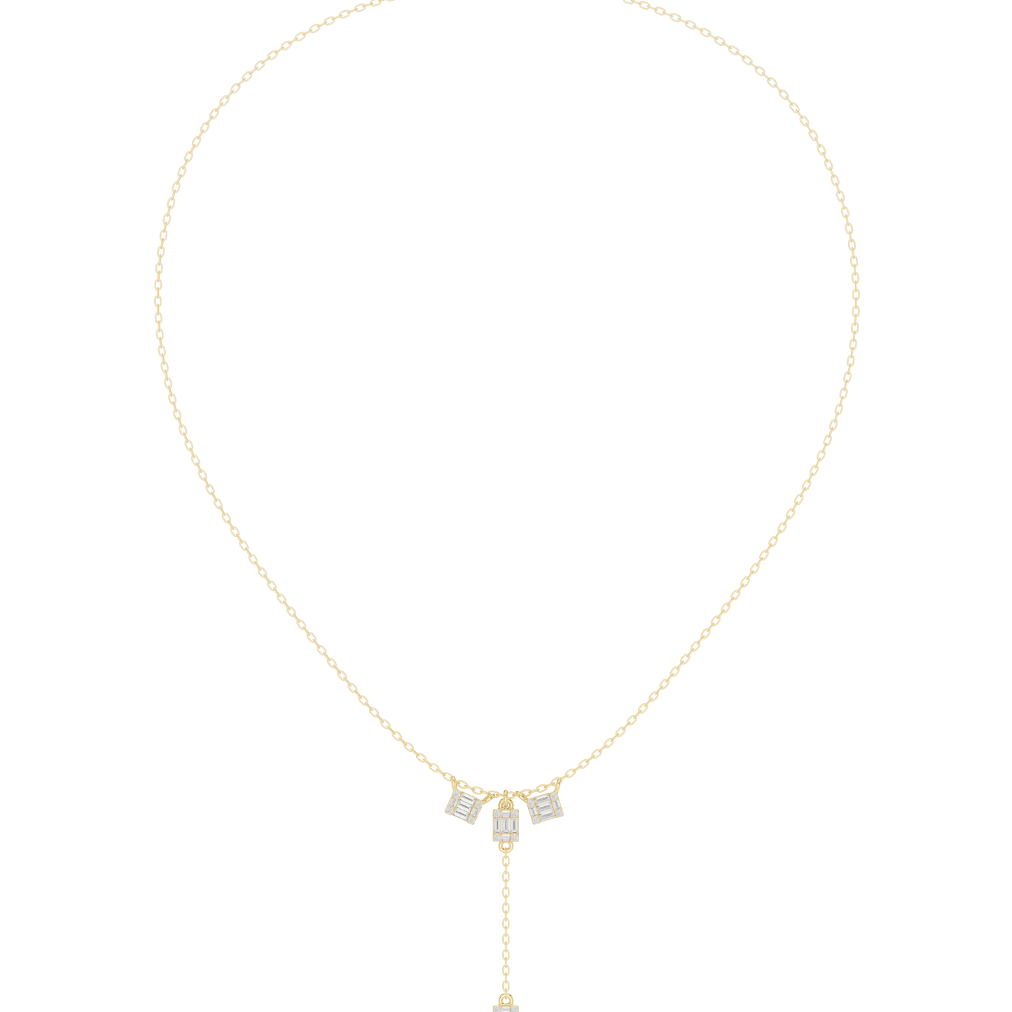 0.53ctw Solid Gold Baguette Diamond Y-Pendent Geometric Lariat Drop Chain
