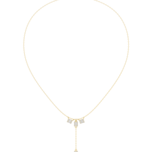 0.53ctw Solid Gold Baguette Diamond Y-Pendent Geometric Lariat Drop Chain