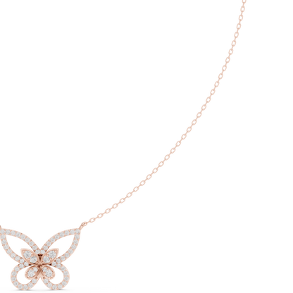 0.73ctw Solid Gold Pave Diamond Butterfly Pendant Layered Necklace
