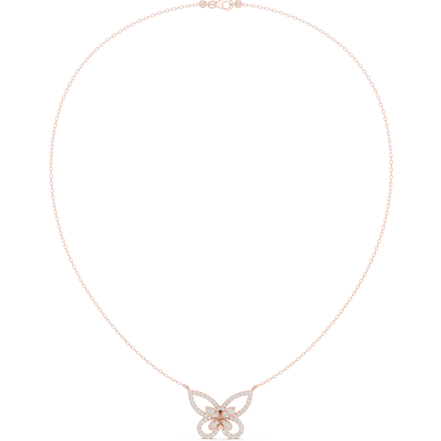 0.73ctw Solid Gold Pave Diamond Butterfly Pendant Layered Necklace