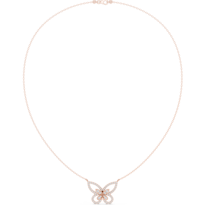 0.73ctw Solid Gold Pave Diamond Butterfly Pendant Layered Necklace
