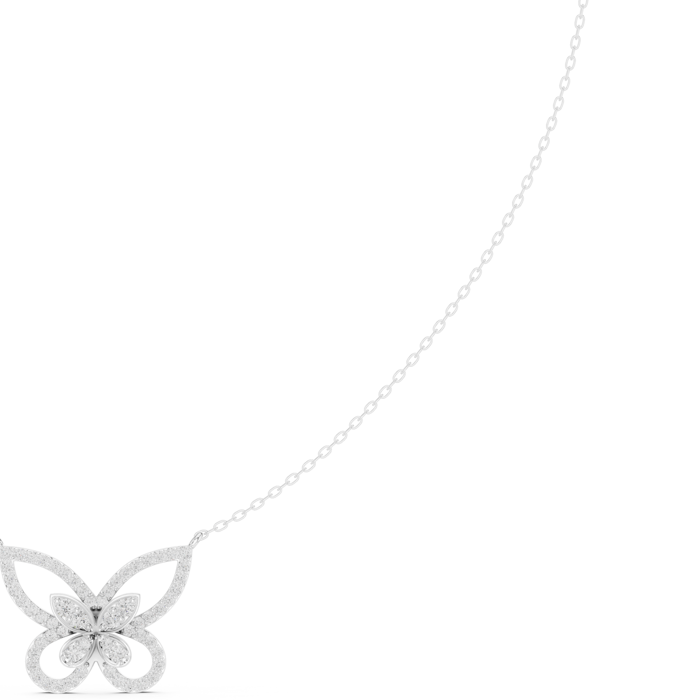 0.73ctw Solid Gold Pave Diamond Butterfly Pendant Layered Necklace